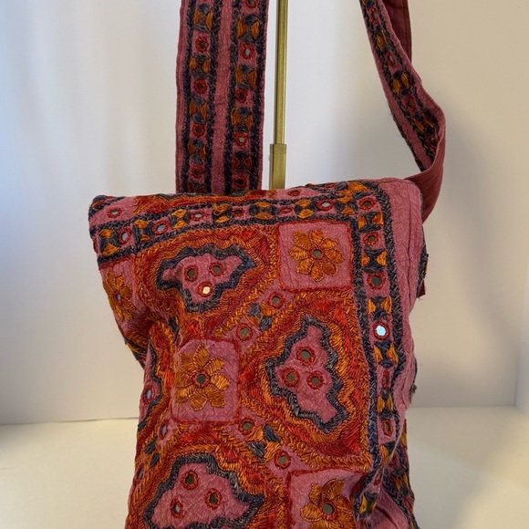 Embroidered Pink Boho Shoulder Bag/ sling sack - Picture 2 of 9